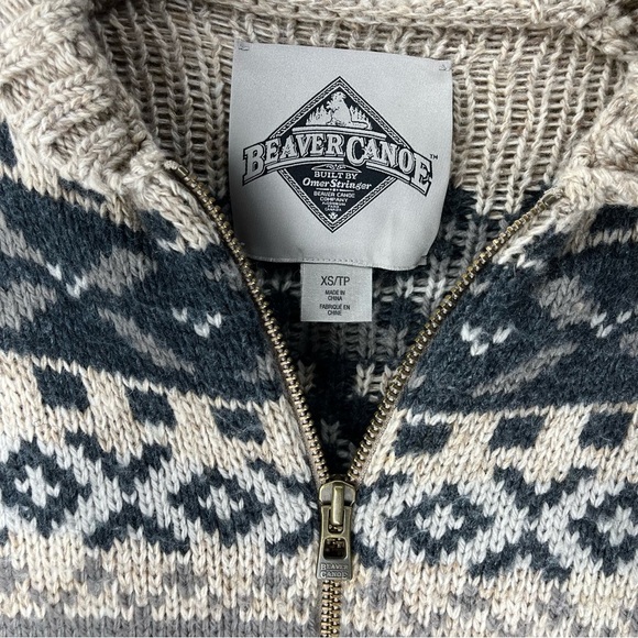 Vtg Beaver Canoe Fair Isle Wool Blend Cardigan Sweater Men XS/Women Med Outdoor - Picture 3 of 8